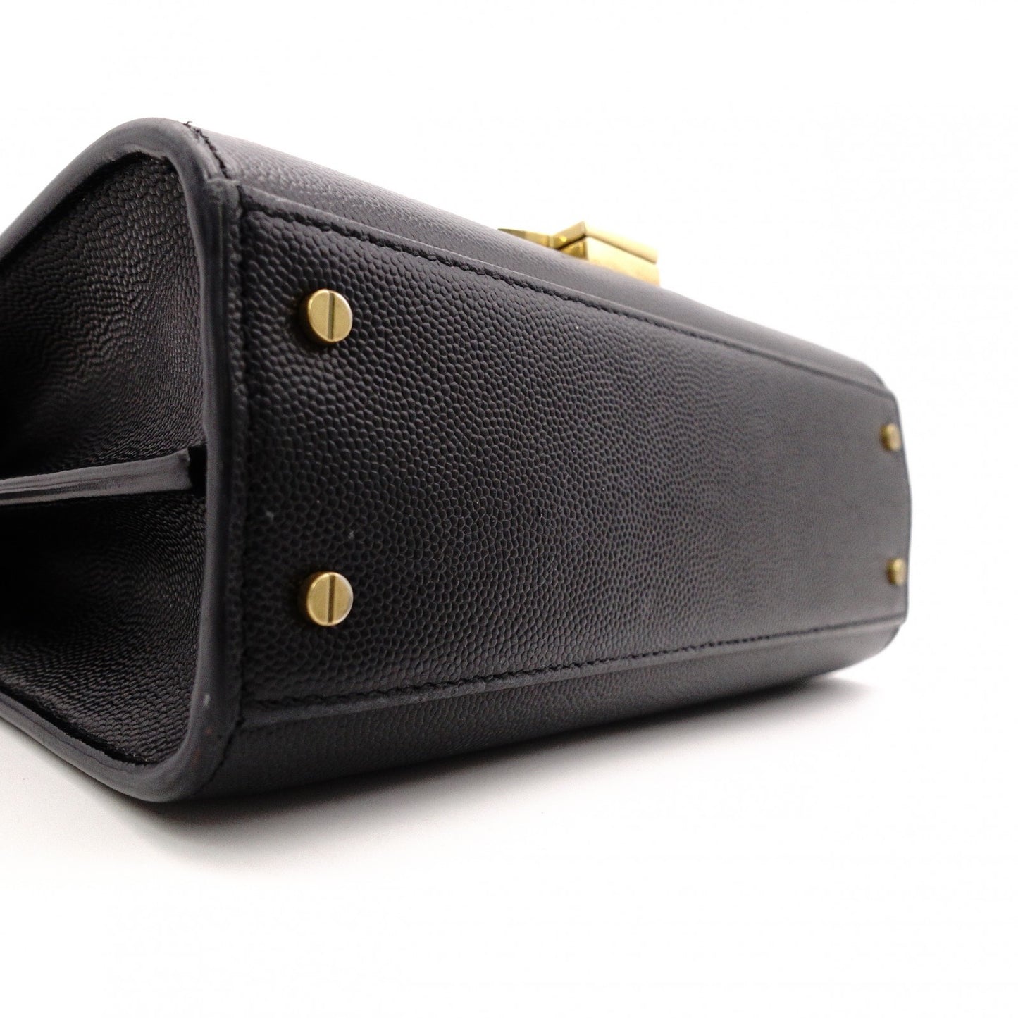 SAINT LAURENT Cassandra Handbag, Leather, Black, 2-Way, Gold Hardware, Crossbody
