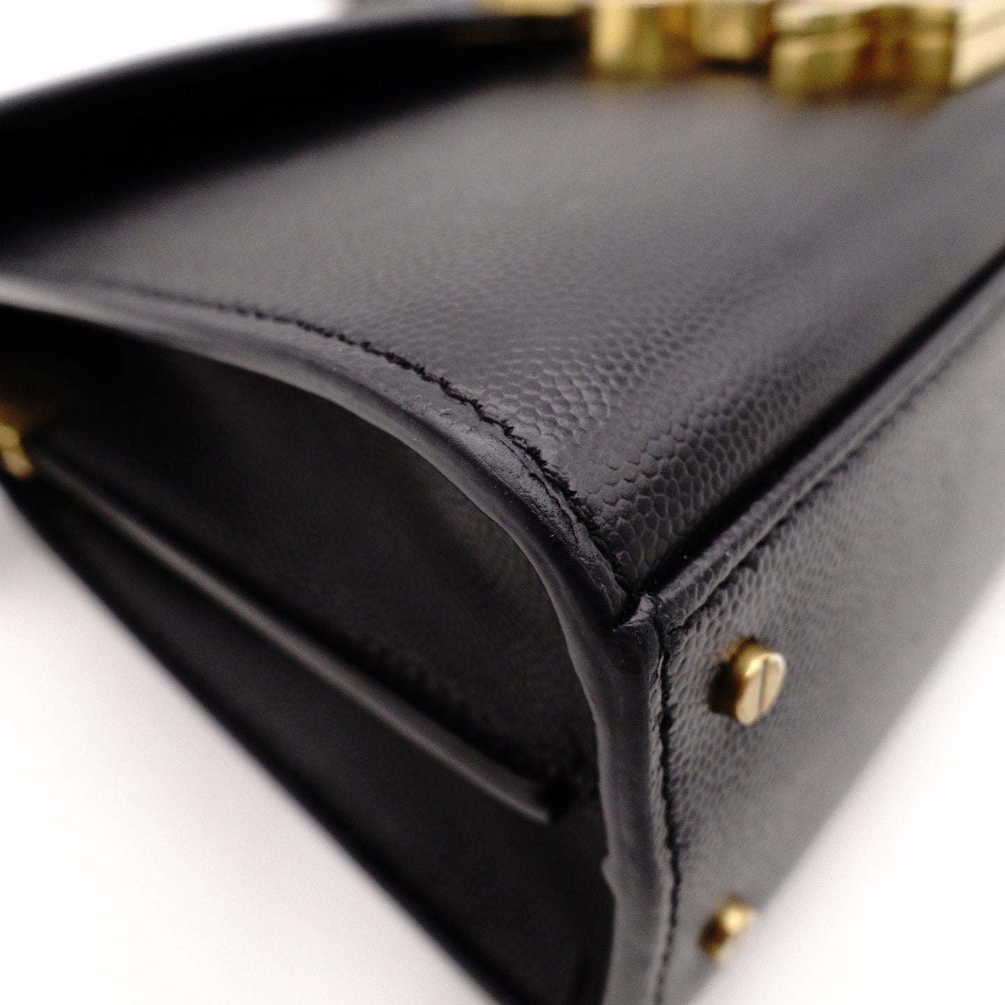 SAINT LAURENT Cassandra Handbag, Leather, Black, 2-Way, Gold Hardware, Crossbody