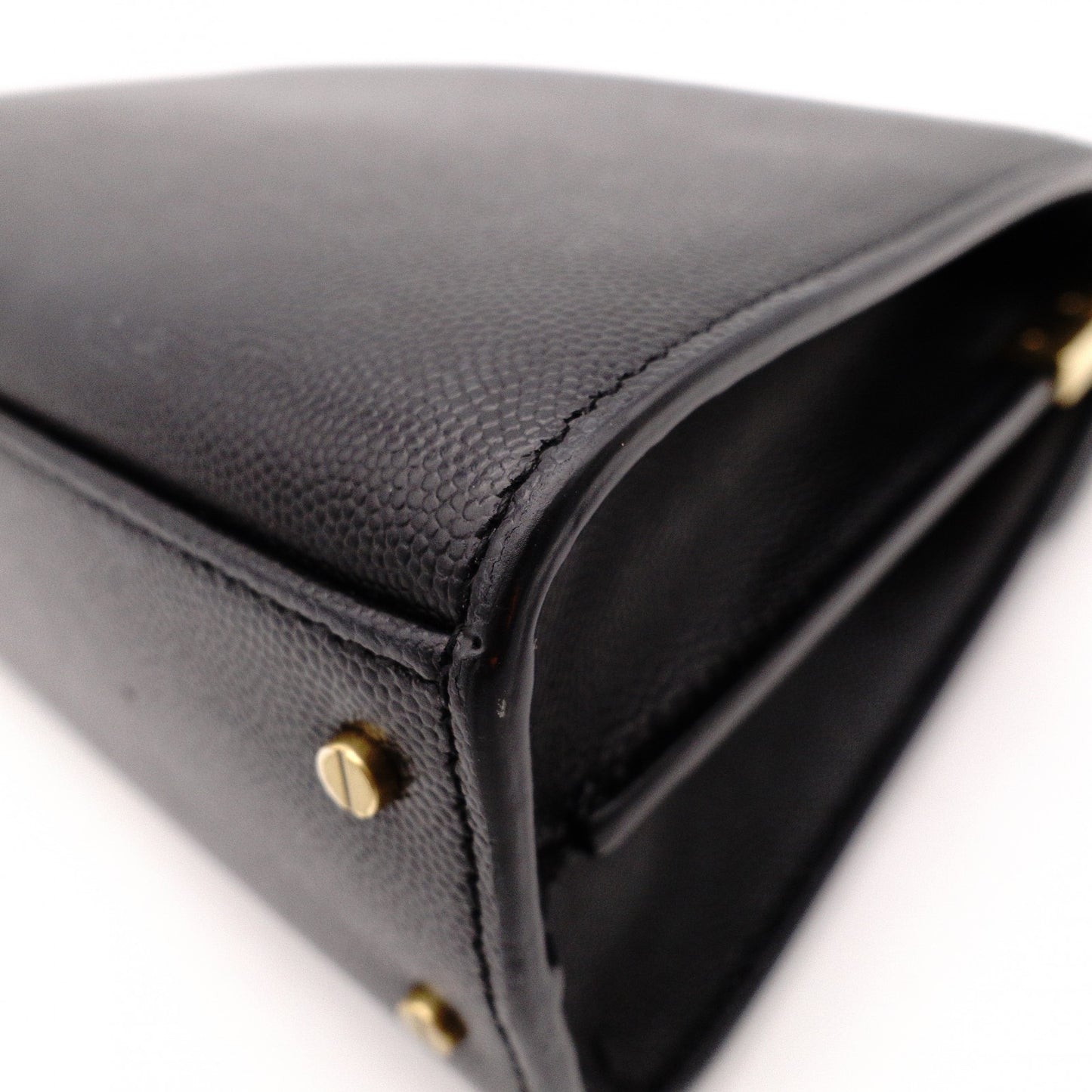 SAINT LAURENT Cassandra Handbag, Leather, Black, 2-Way, Gold Hardware, Crossbody
