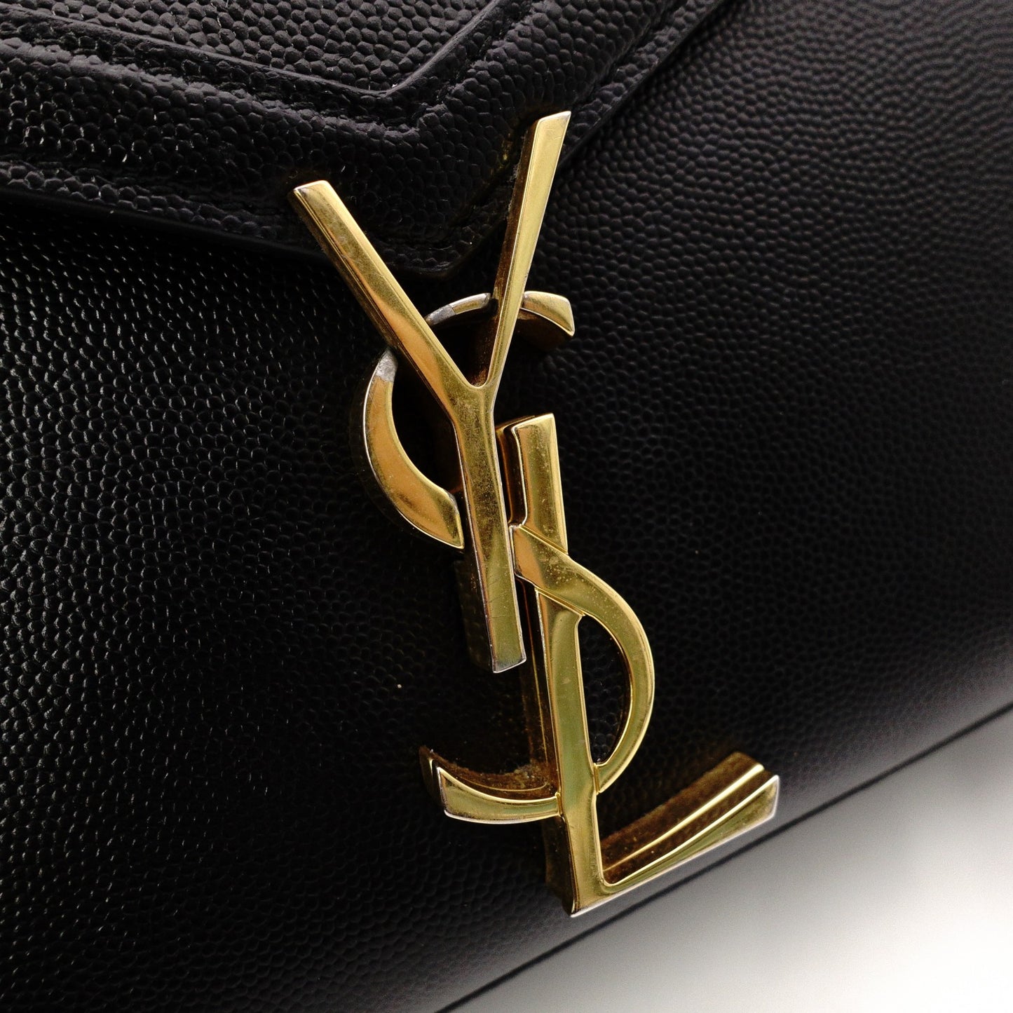 SAINT LAURENT Cassandra Handbag, Leather, Black, 2-Way, Gold Hardware, Crossbody