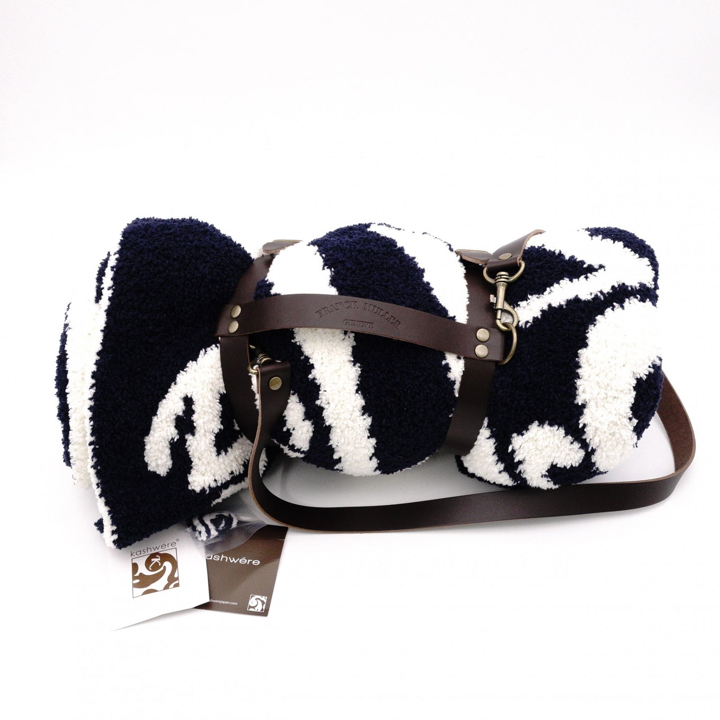 Unused, with tags: Kashiware x Franck Muller Collaboration Blanket, Navy and White
