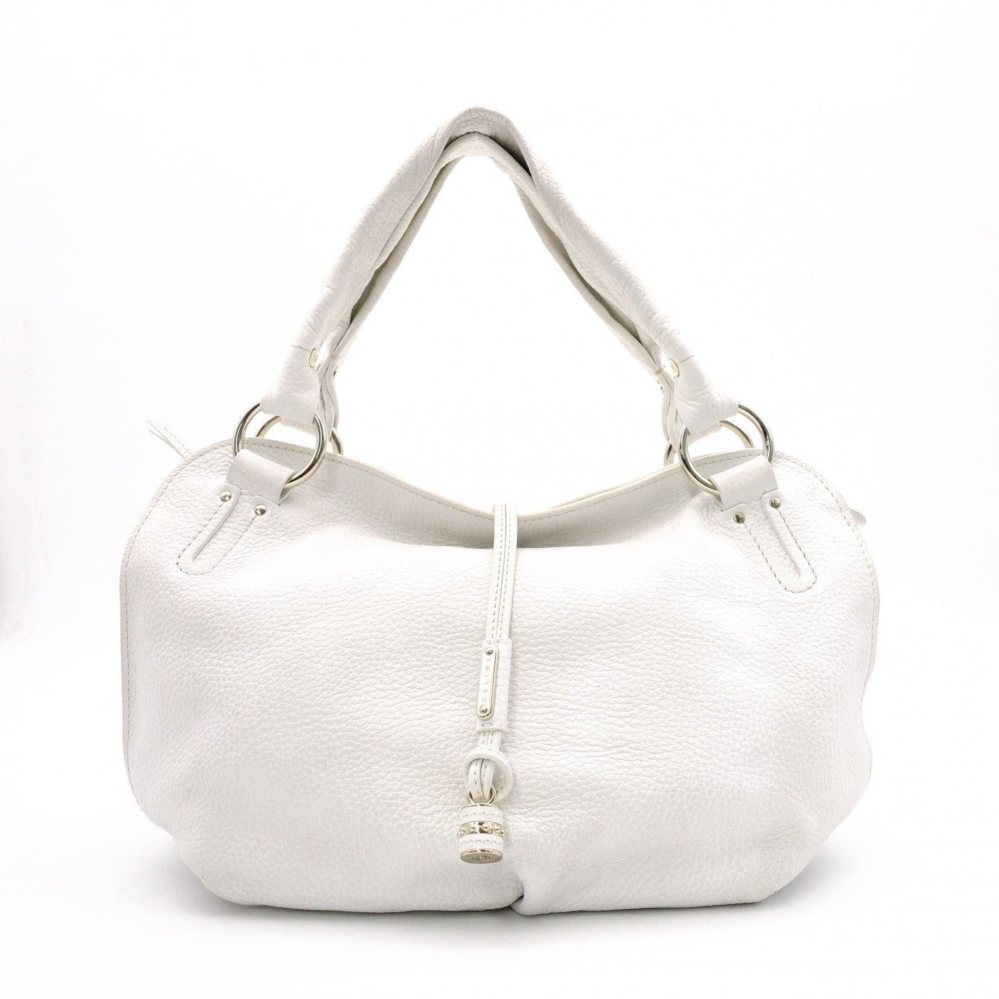 CELINE Hobo Bittersweet Handbag, Leather, White, Single-Shoulder Bag