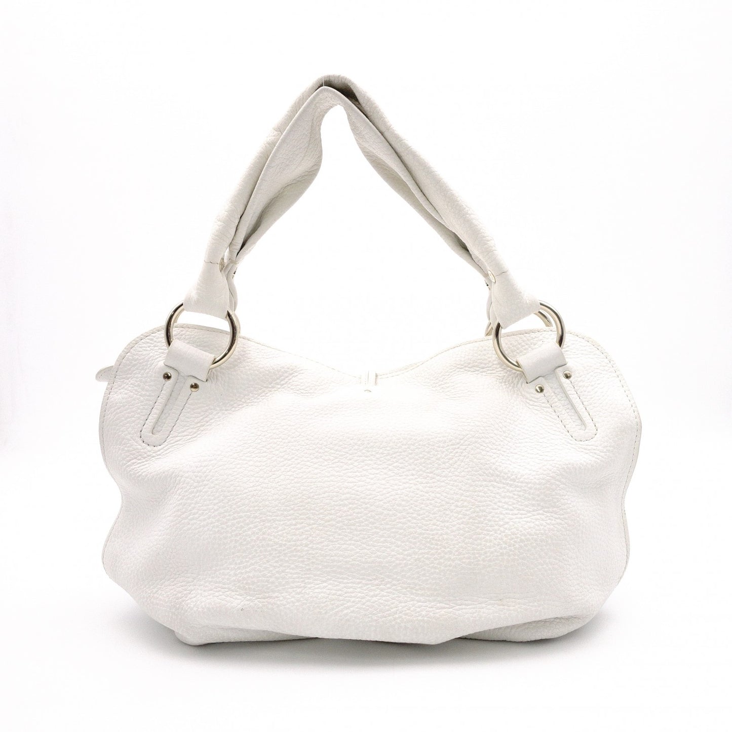 CELINE Hobo Bittersweet Handbag, Leather, White, Single-Shoulder Bag