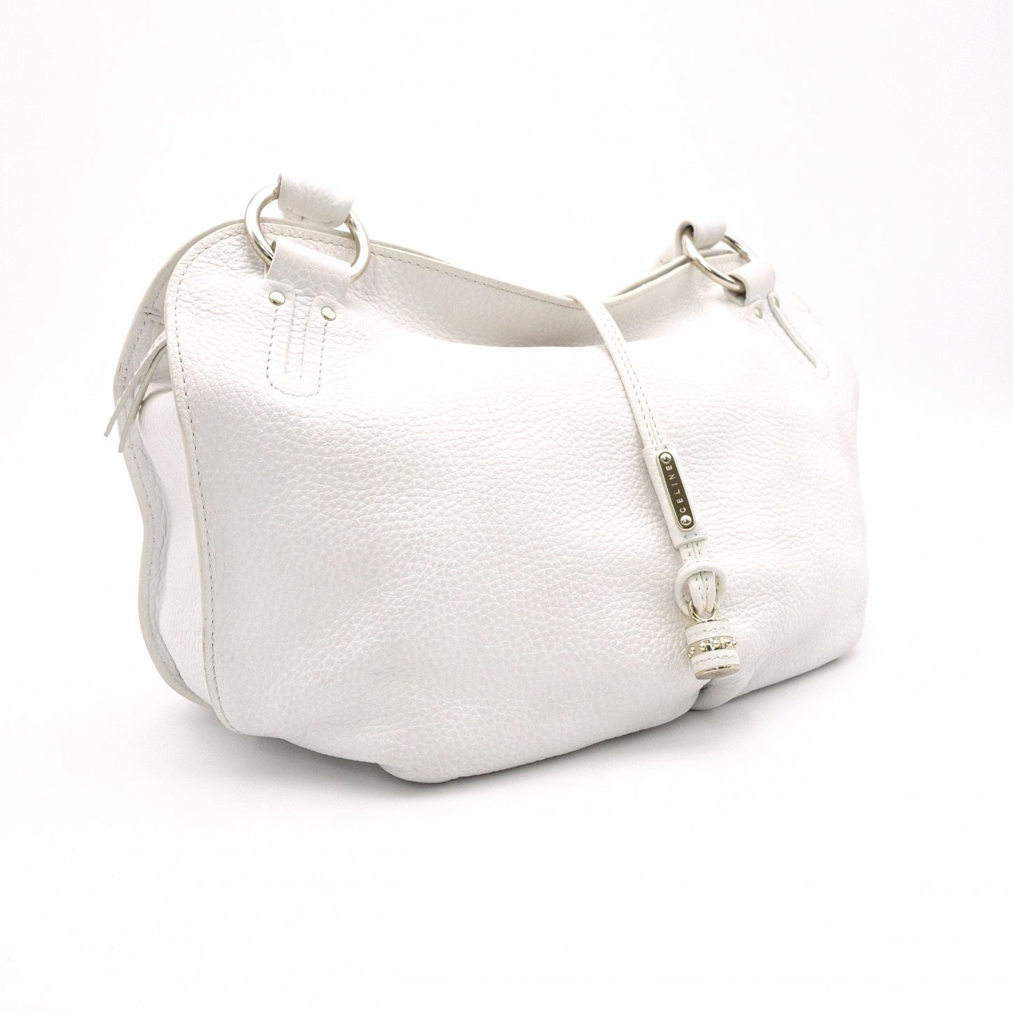 CELINE Hobo Bittersweet Handbag, Leather, White, Single-Shoulder Bag