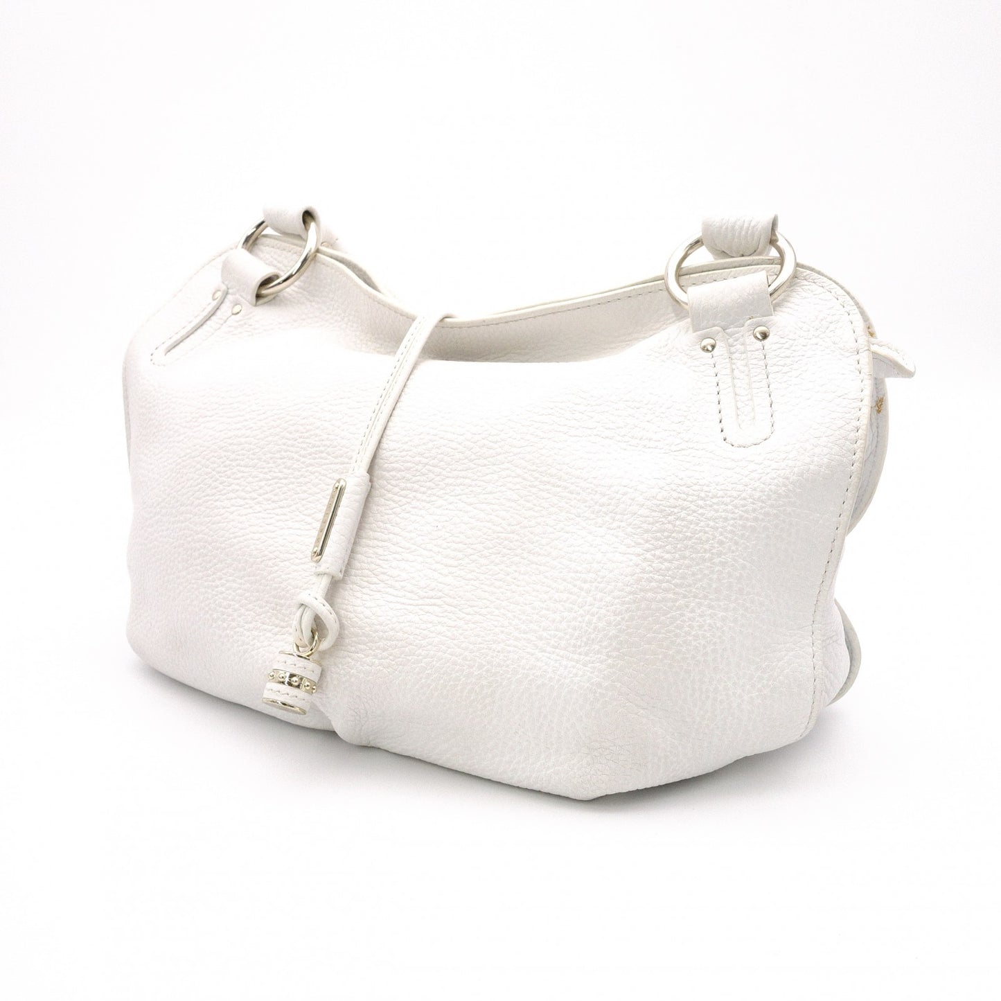 CELINE Hobo Bittersweet Handbag, Leather, White, Single-Shoulder Bag