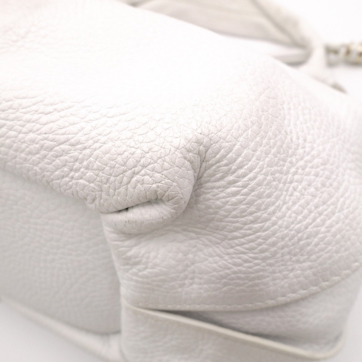 CELINE Hobo Bittersweet Handbag, Leather, White, Single-Shoulder Bag