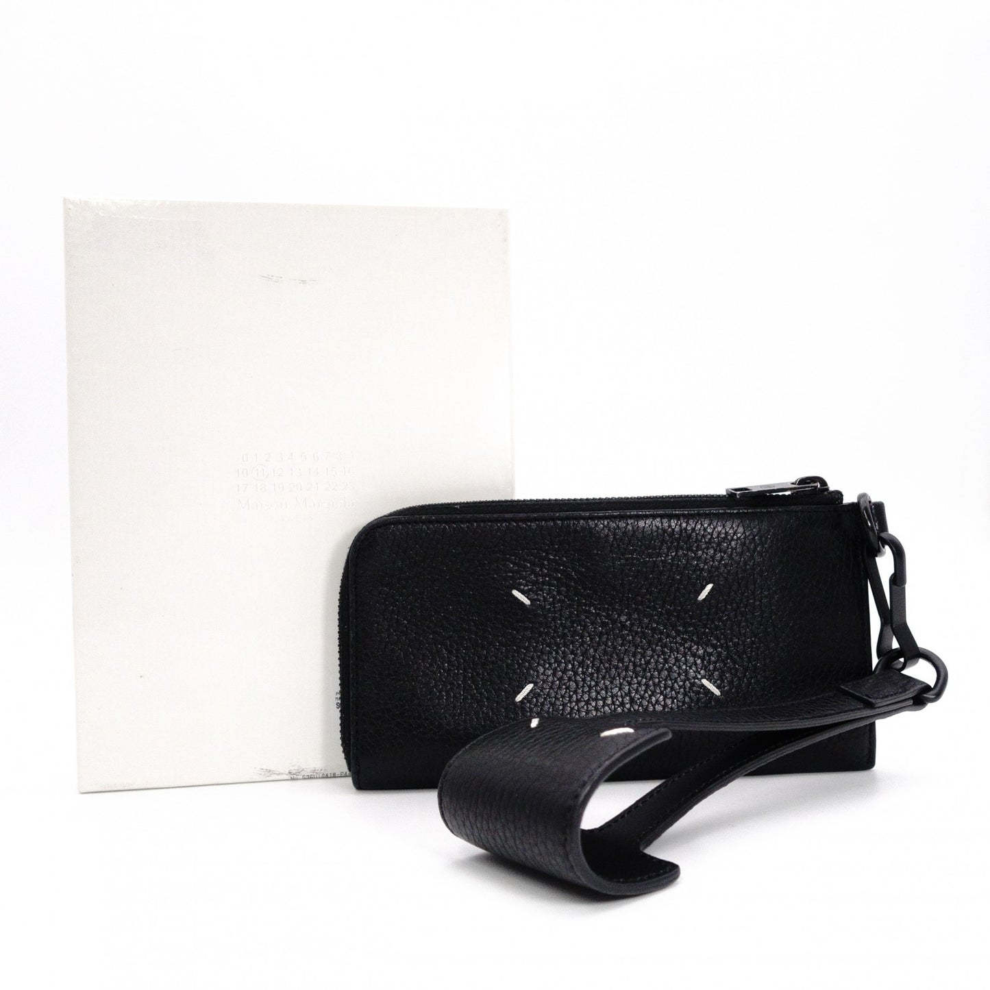 Maison Margiela 4-Stitch Long Wallet with Strap, Leather, Black, Men's