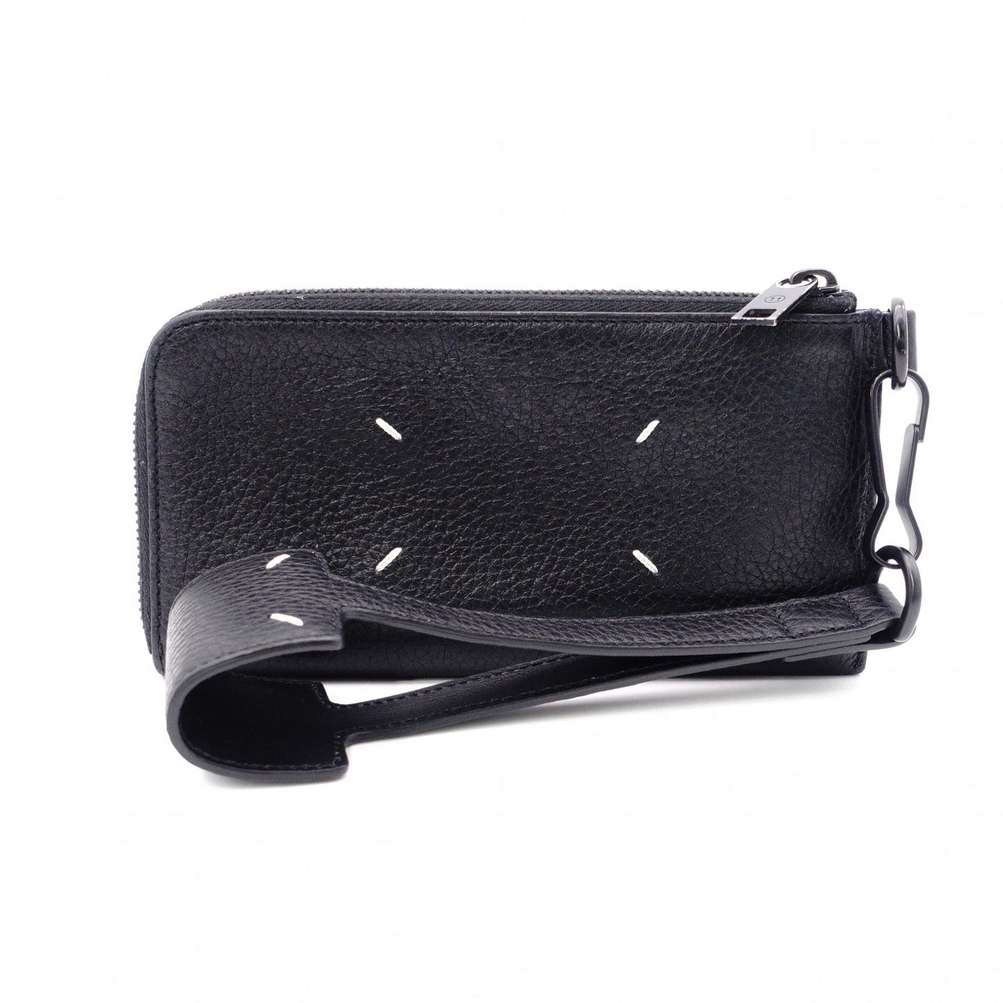 Maison Margiela 4-Stitch Long Wallet with Strap, Leather, Black, Men's