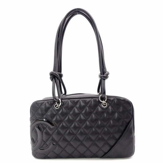 CHANEL Cambon Shoulder Bag Leather Black CC Logo