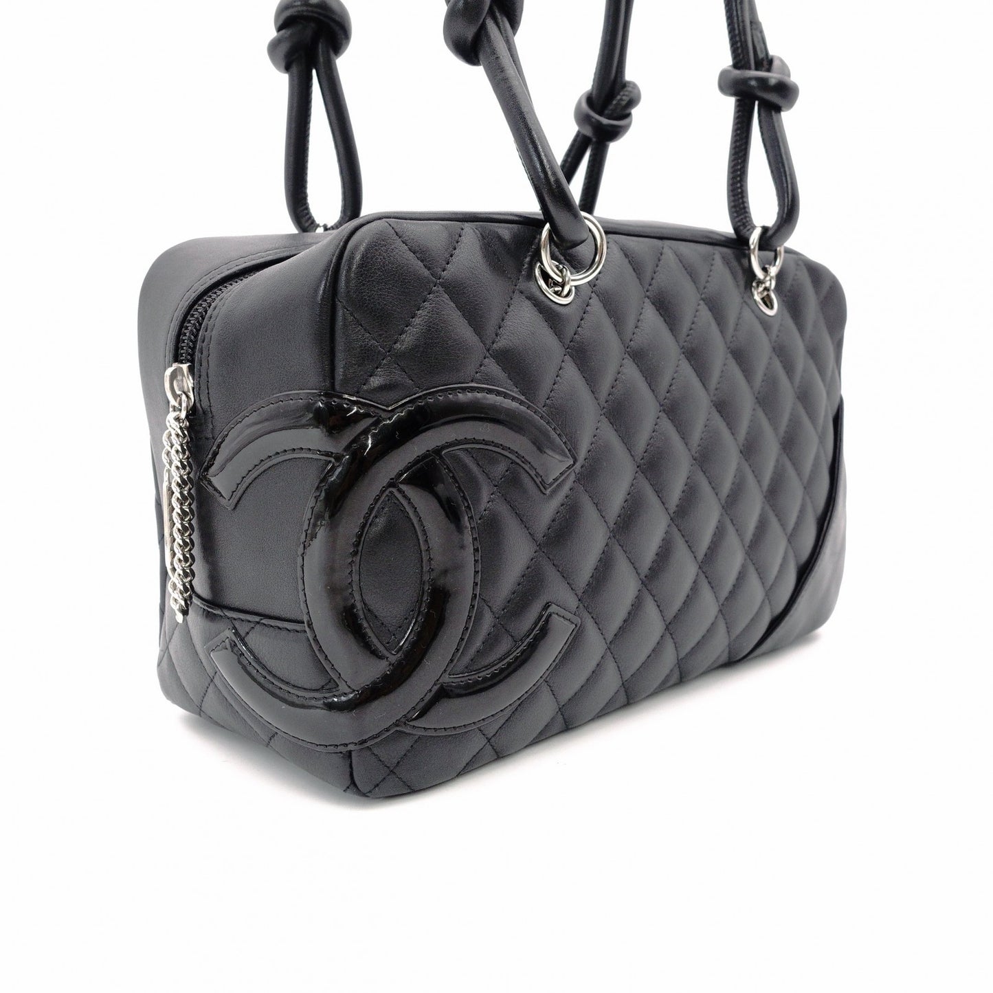 CHANEL Cambon Shoulder Bag Leather Black CC Logo