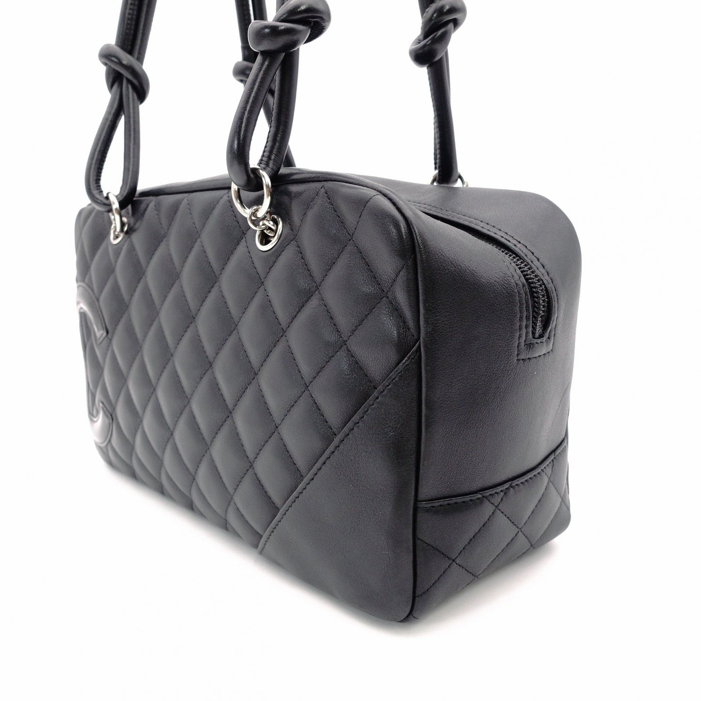 CHANEL Cambon Shoulder Bag Leather Black CC Logo