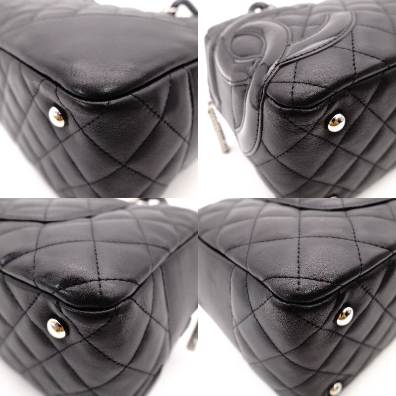 CHANEL Cambon Shoulder Bag Leather Black CC Logo