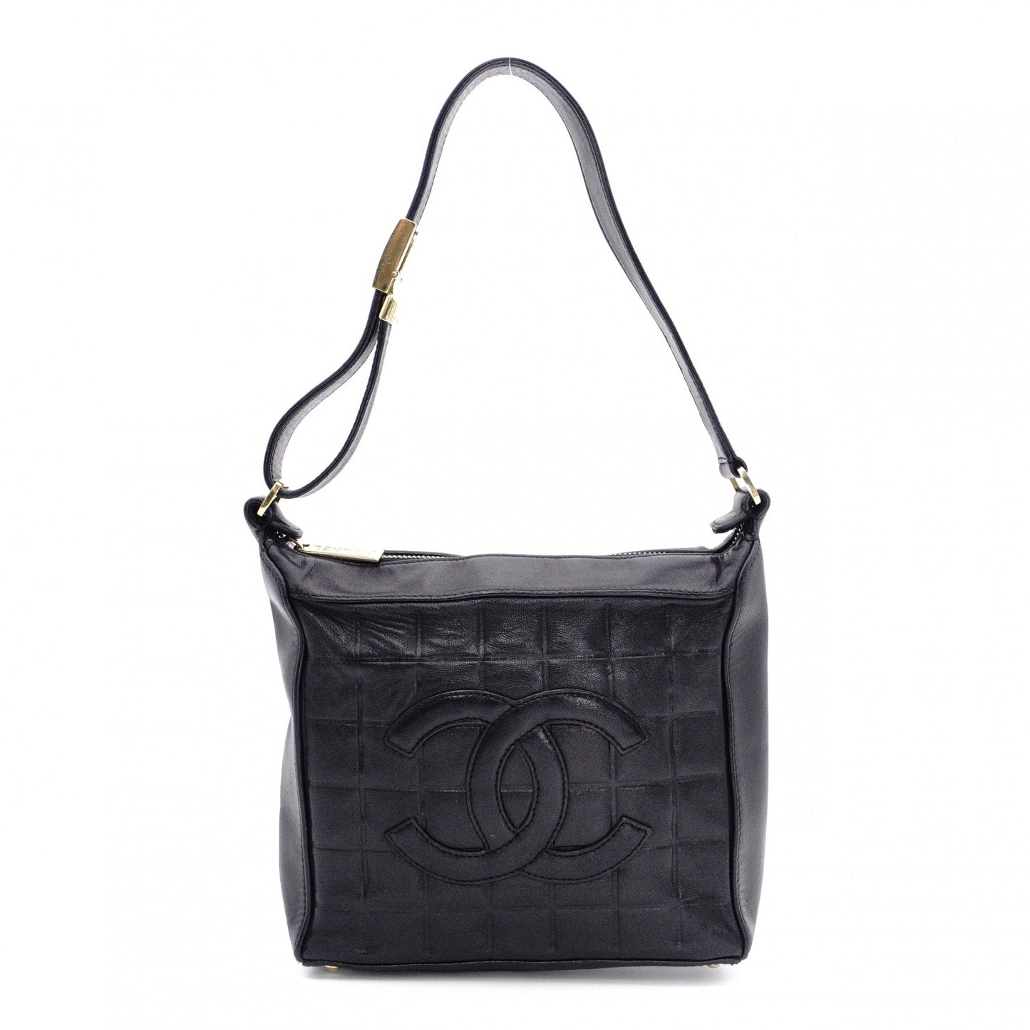 CHANEL Choco Bar Shoulder Bag, Lambskin, Black, Gold Hardware, Women's