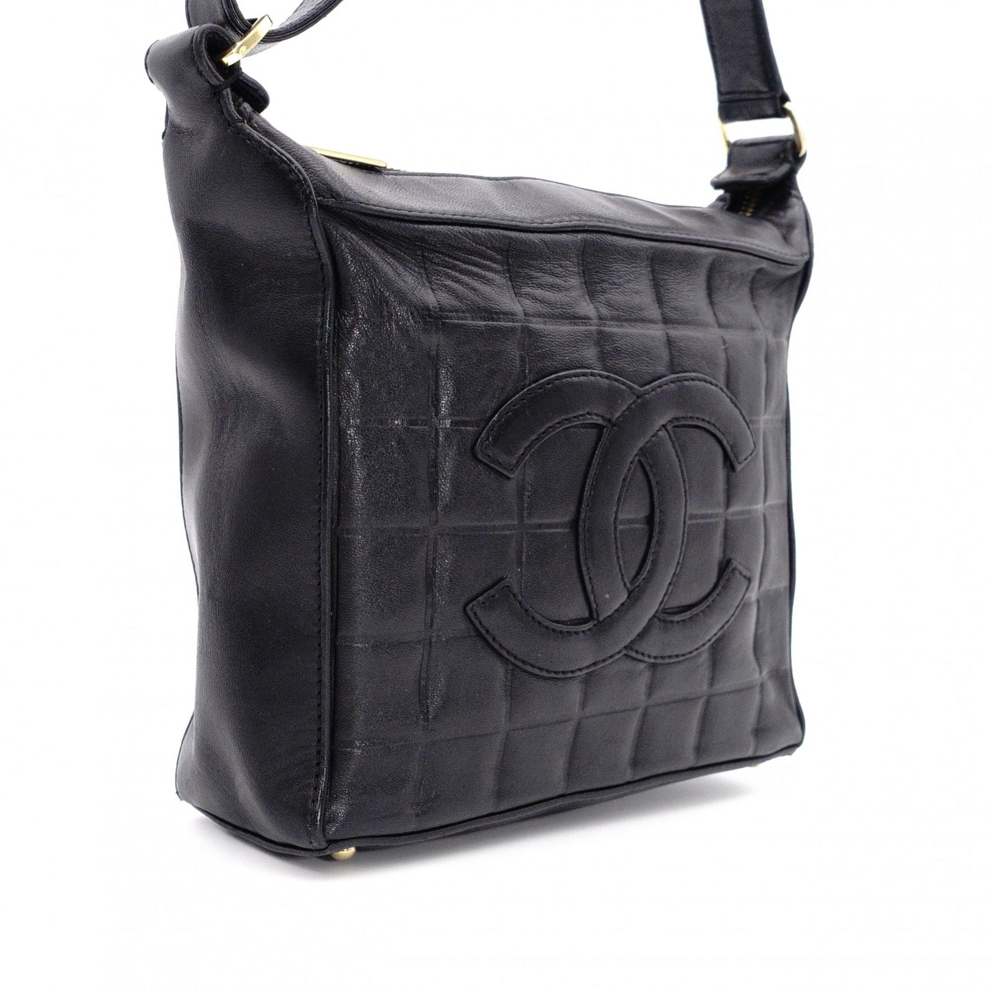 CHANEL Choco Bar Shoulder Bag, Lambskin, Black, Gold Hardware, Women's
