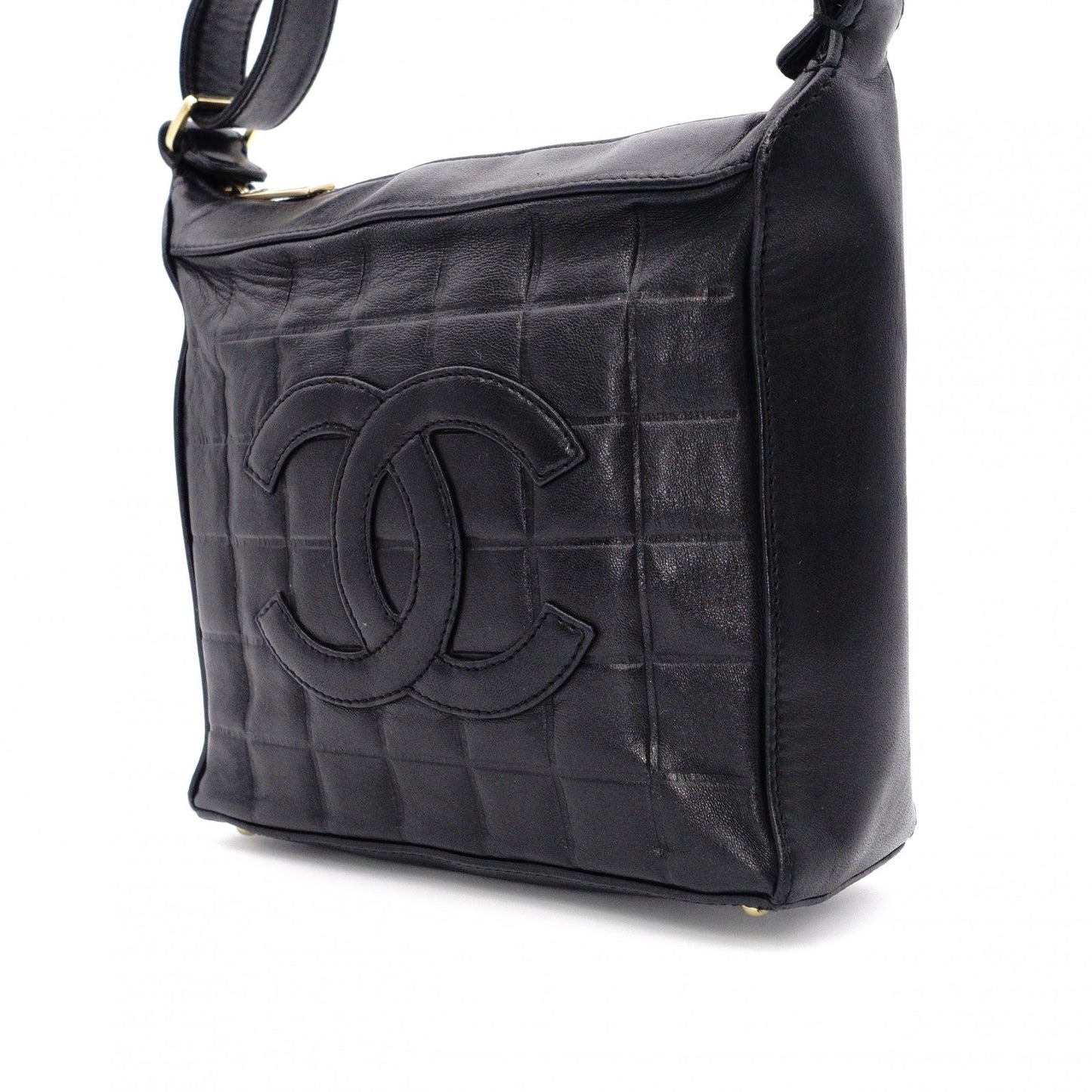 CHANEL Choco Bar Shoulder Bag, Lambskin, Black, Gold Hardware, Women's