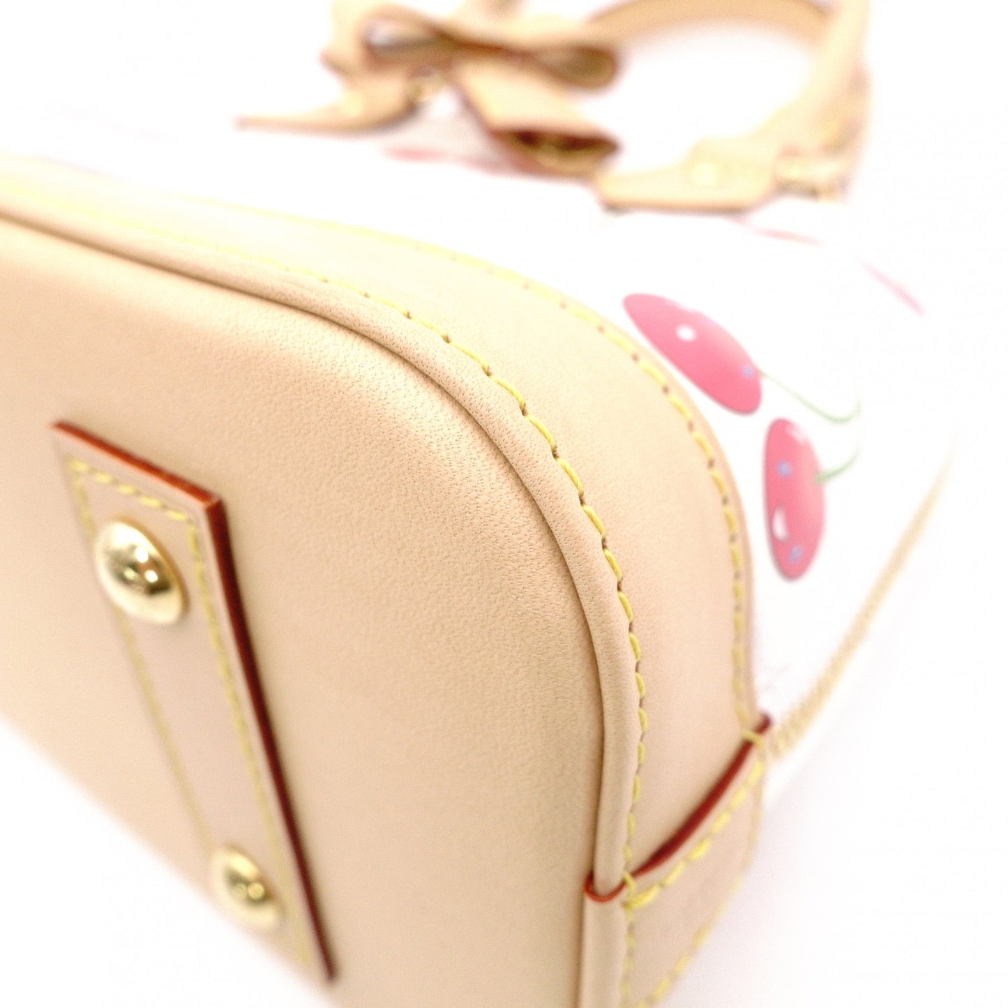 LOUIS VUITTON Alma BB Monogram Cherry Handbag, PVC and Leather, White, 2-Way