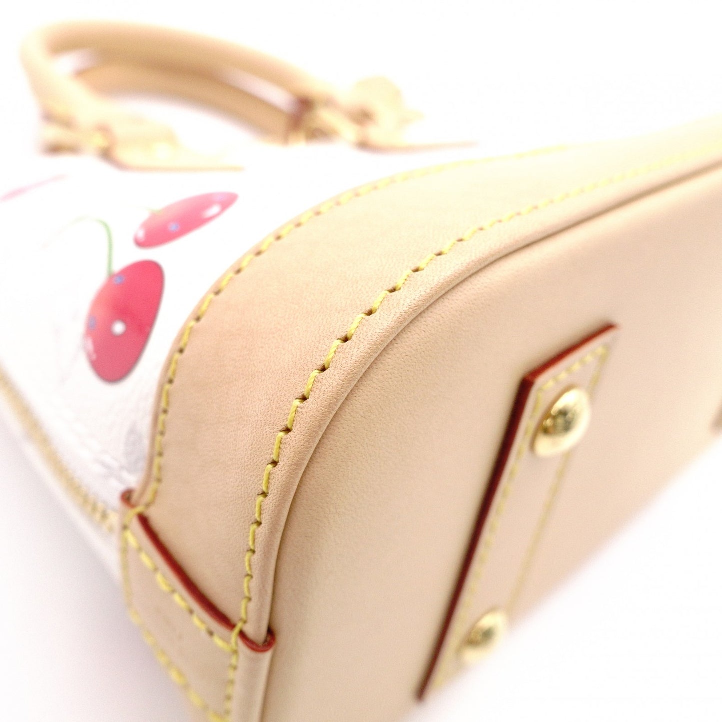 LOUIS VUITTON Alma BB Monogram Cherry Handbag, PVC and Leather, White, 2-Way