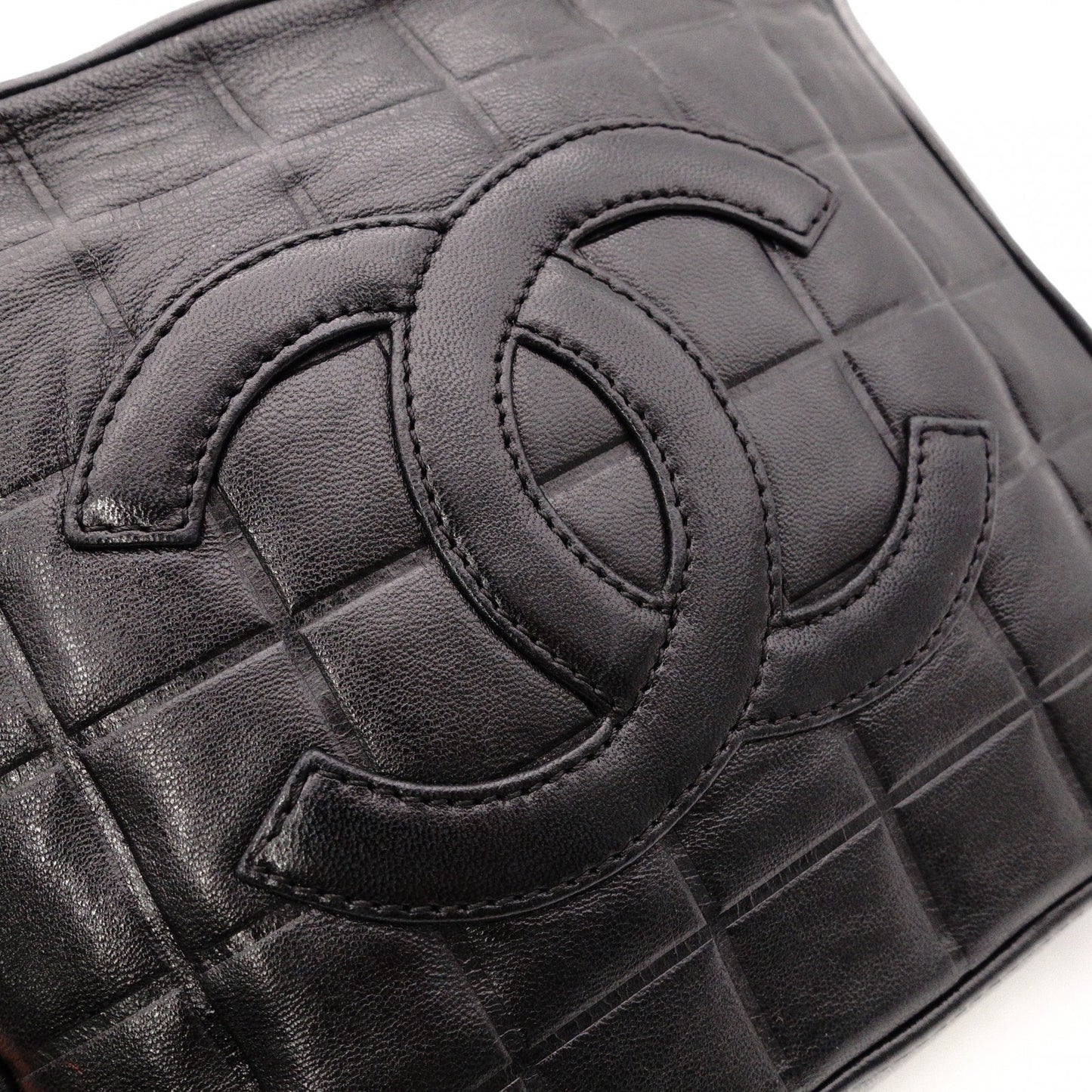 CHANEL Choco Bar Shoulder Bag, Lambskin, Black, Gold Hardware, Women's
