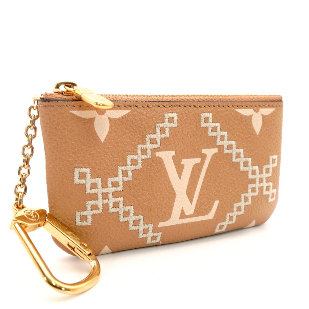 LOUIS VUITTON Monogram Implant Pochette Clé Beige Leather M81165 Coin Case 7-10-570