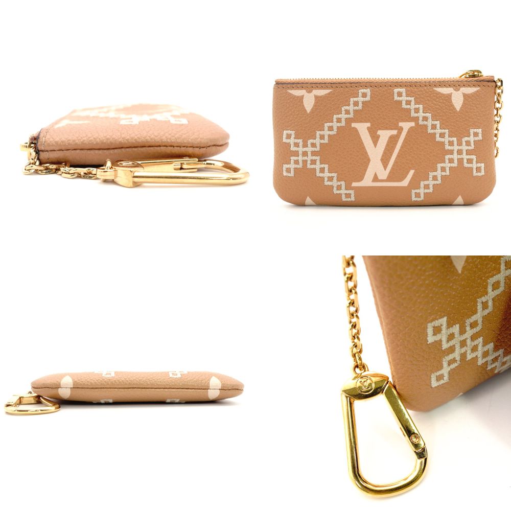 LOUIS VUITTON Monogram Implant Pochette Clé Beige Leather M81165 Coin Case 7-10-570