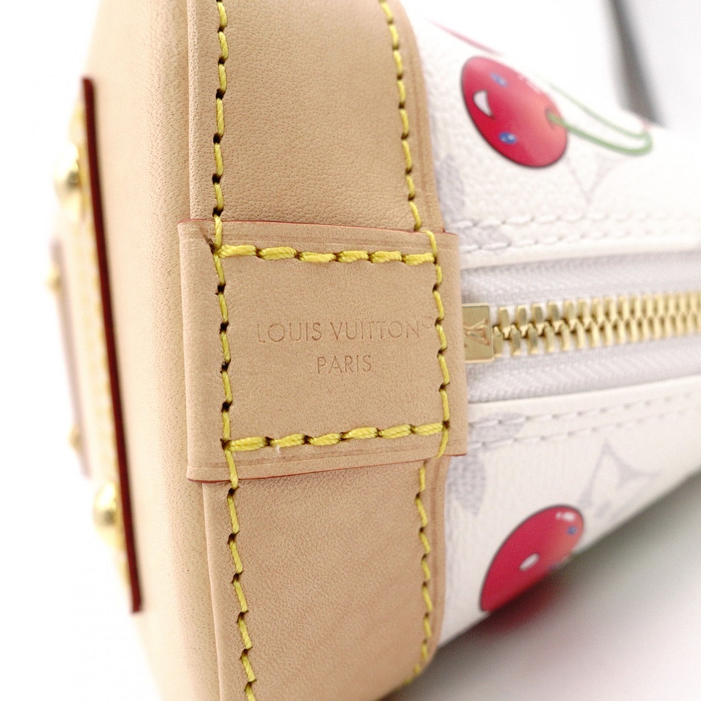 LOUIS VUITTON Alma BB Monogram Cherry Handbag, PVC and Leather, White, 2-Way