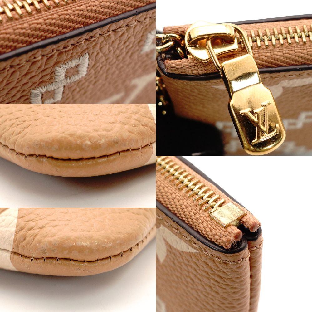 LOUIS VUITTON Monogram Implant Pochette Clé Beige Leather M81165 Coin Case 7-10-570