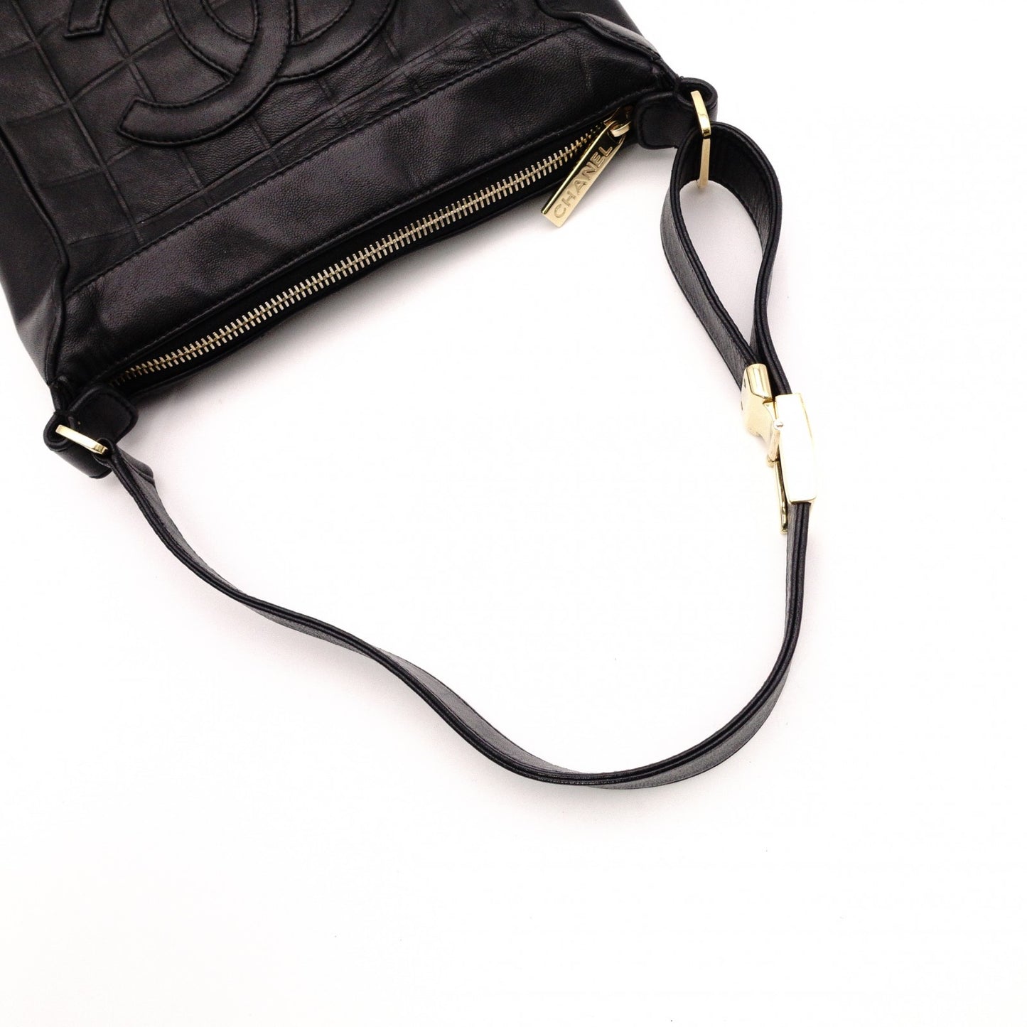 CHANEL Choco Bar Shoulder Bag, Lambskin, Black, Gold Hardware, Women's