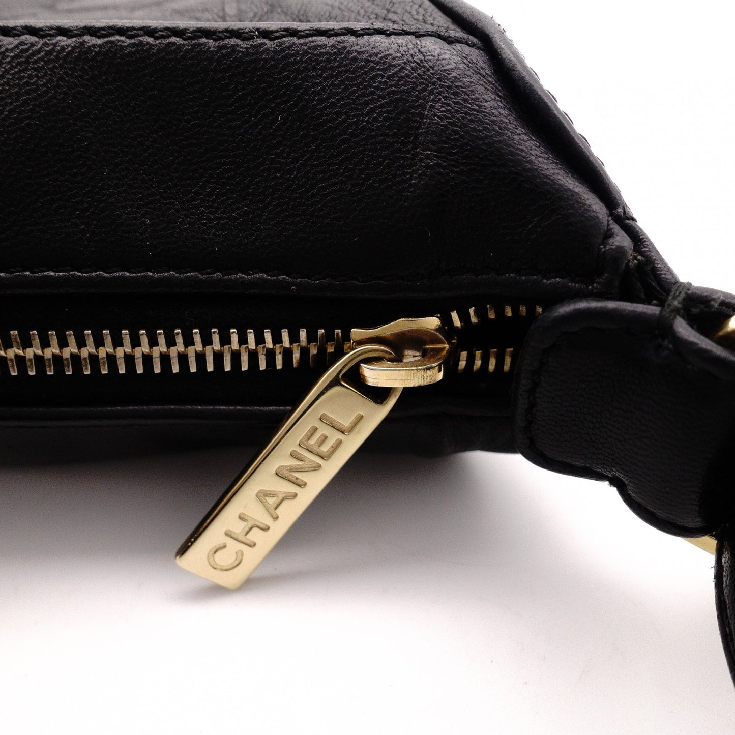 CHANEL Choco Bar Shoulder Bag, Lambskin, Black, Gold Hardware, Women's