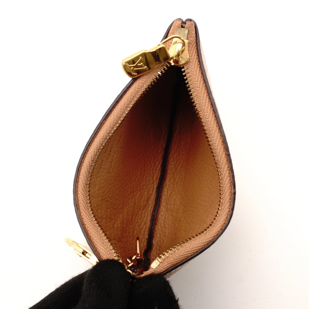 LOUIS VUITTON Monogram Implant Pochette Clé Beige Leather M81165 Coin Case 7-10-570
