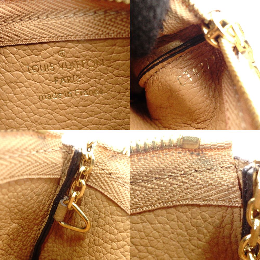 LOUIS VUITTON Monogram Implant Pochette Clé Beige Leather M81165 Coin Case 7-10-570