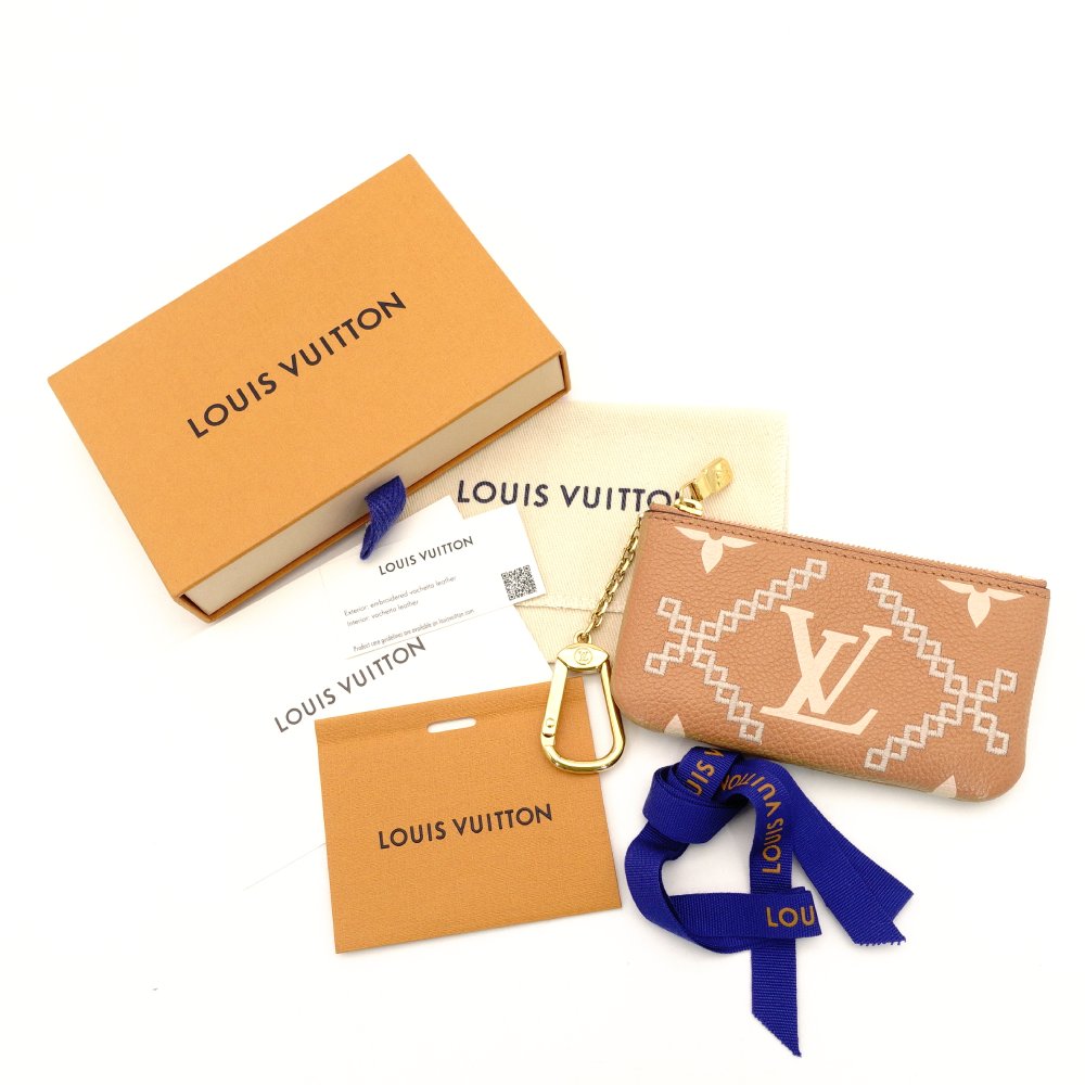 LOUIS VUITTON Monogram Implant Pochette Clé Beige Leather M81165 Coin Case 7-10-570