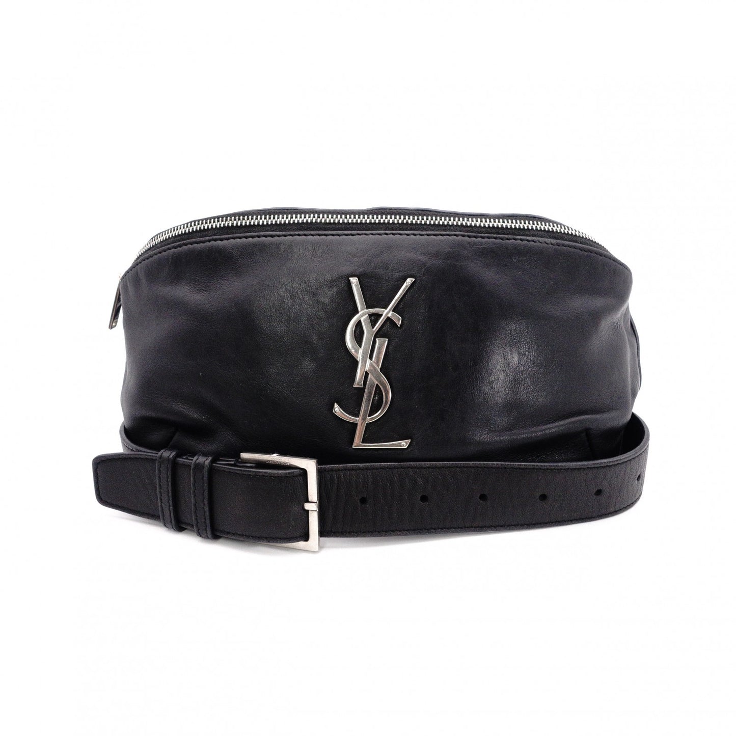 SAINT LAURENT Cassandra Leather Body Bag in Black with Silver Hardware