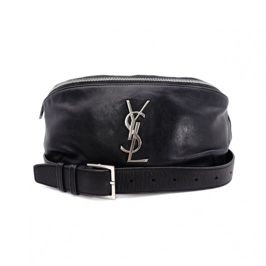 SAINT LAURENT Cassandra Leather Body Bag in Black with Silver Hardware
