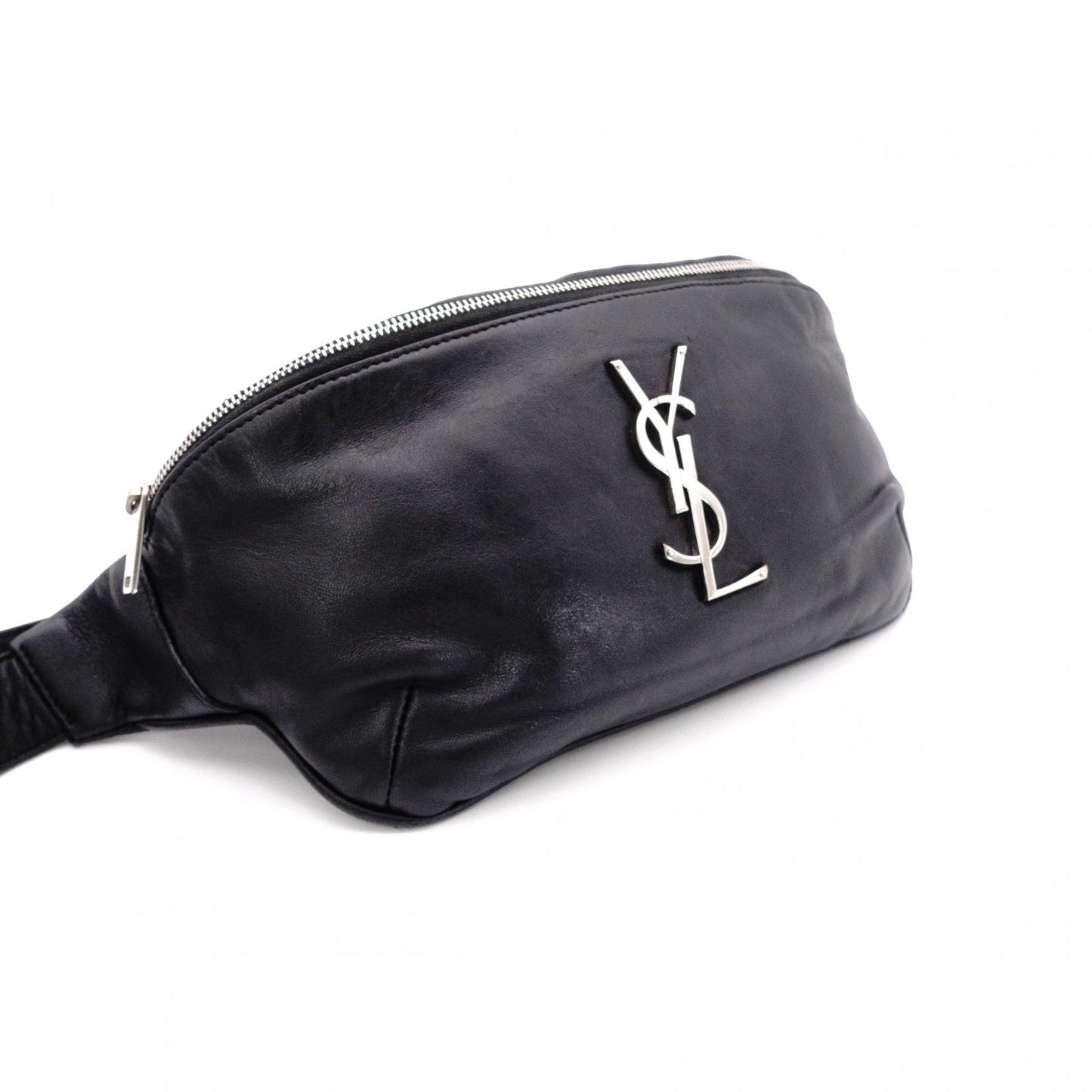 SAINT LAURENT Cassandra Leather Body Bag in Black with Silver Hardware