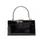 Salvatore Ferragamo Gancini Handbag, Patent Leather, Black, 2-Way, Gold Hardware