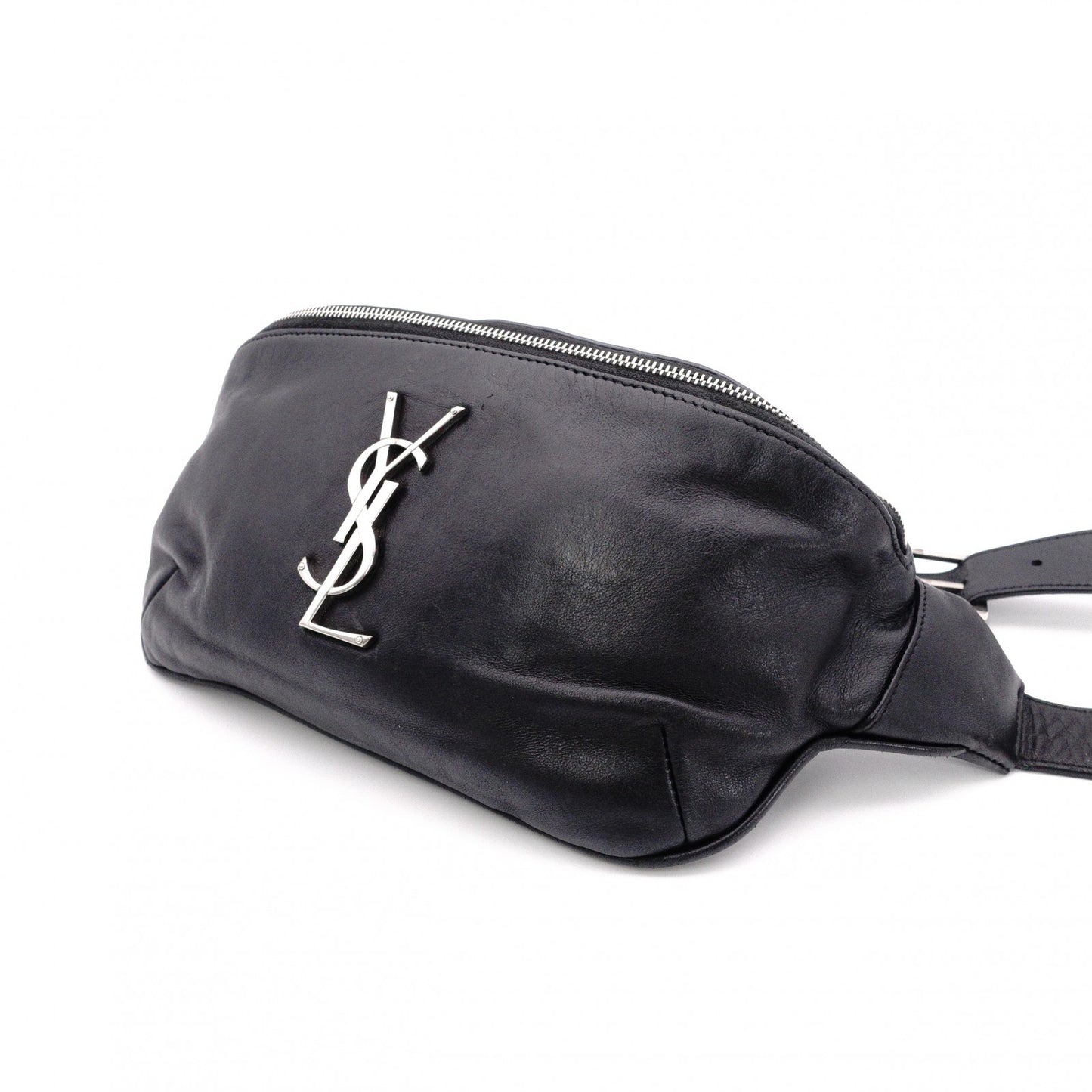 SAINT LAURENT Cassandra Leather Body Bag in Black with Silver Hardware