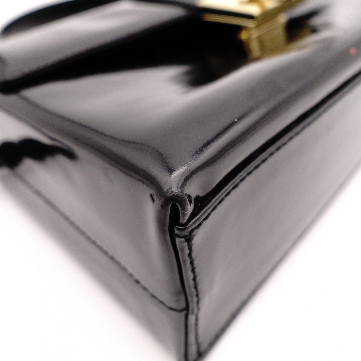 Salvatore Ferragamo Gancini Handbag, Patent Leather, Black, 2-Way, Gold Hardware