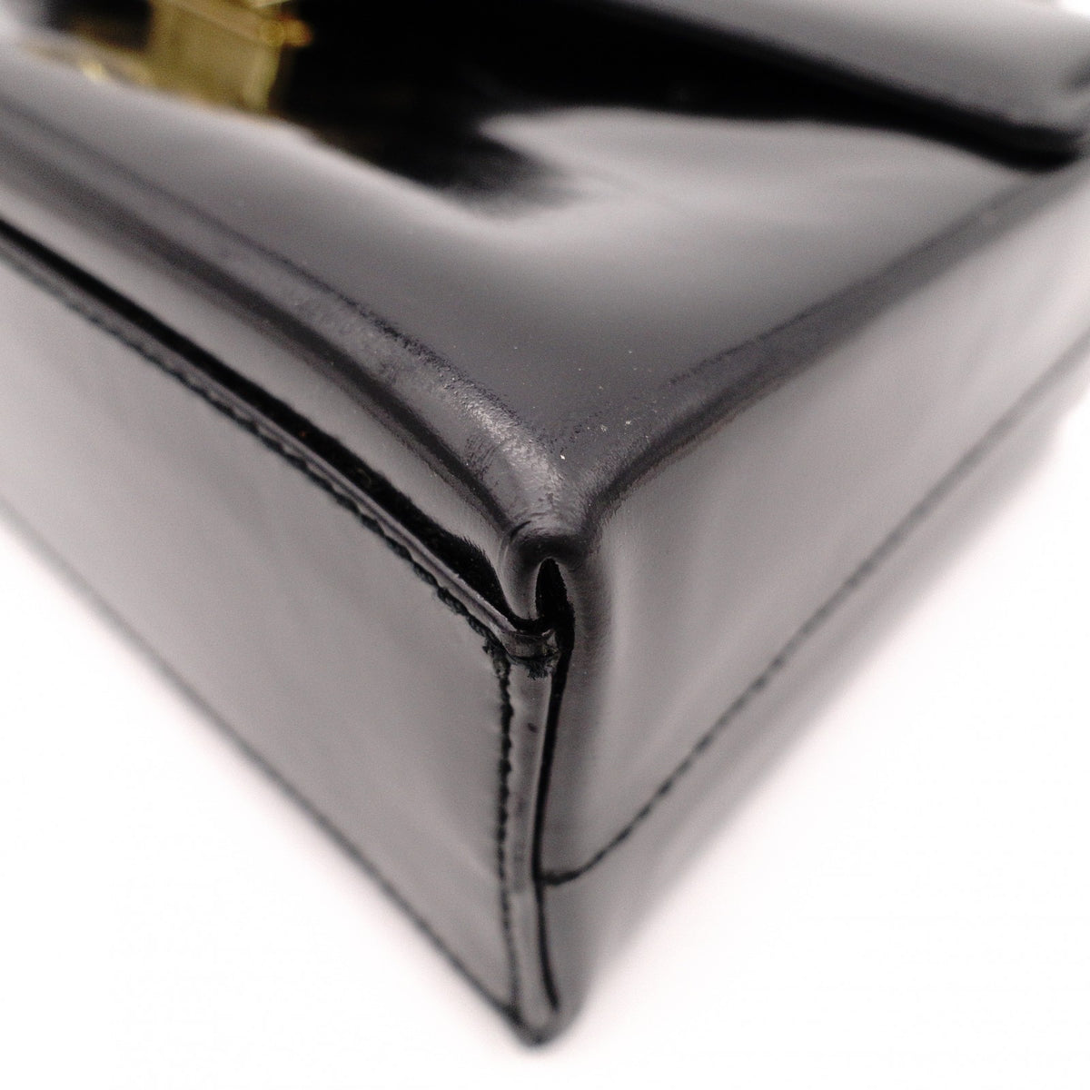 Salvatore Ferragamo Gancini Handbag, Patent Leather, Black, 2-Way, Gold Hardware