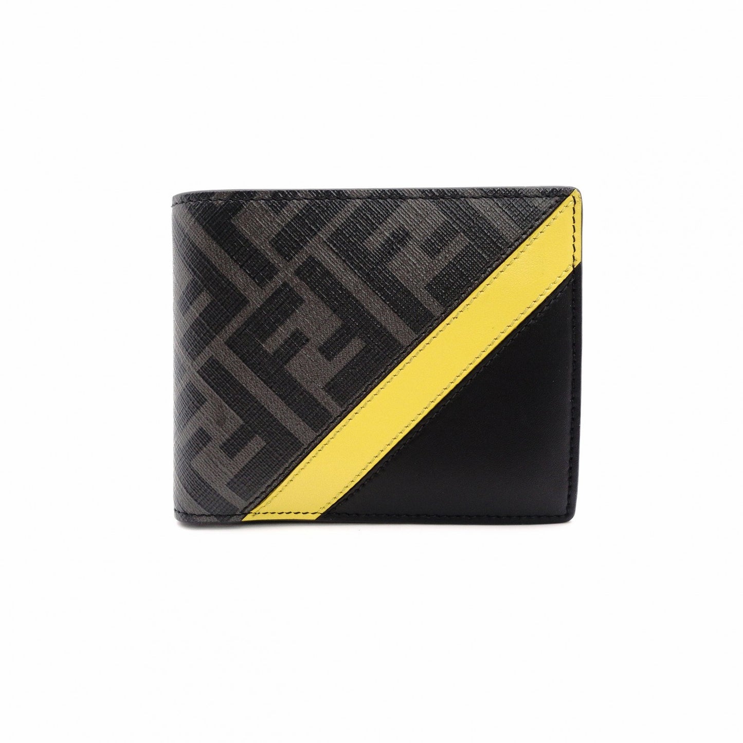 FENDI Diagonal Bifold Wallet Leather/PVC Black Men's