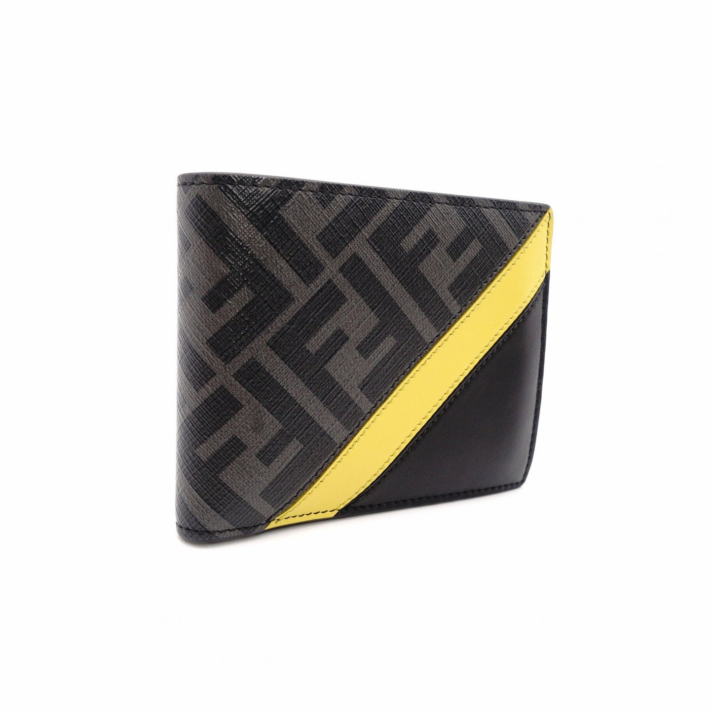 FENDI Diagonal Bifold Wallet Leather/PVC Black Men's