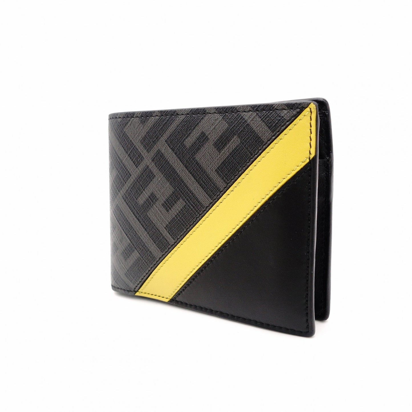 FENDI Diagonal Bifold Wallet Leather/PVC Black Men's