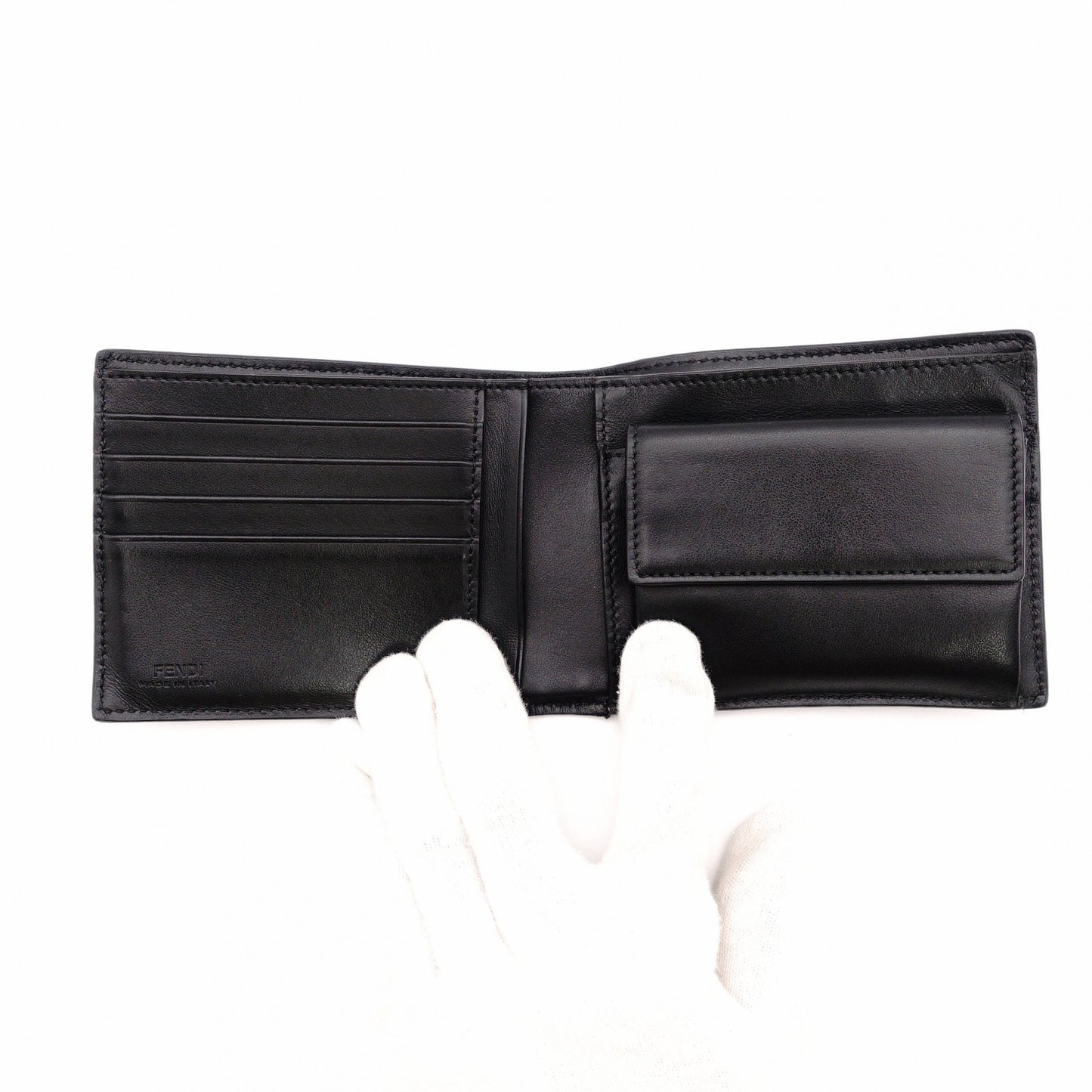 FENDI Diagonal Bifold Wallet Leather/PVC Black Men's