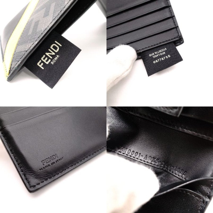 FENDI Diagonal Bifold Wallet Leather/PVC Black Men's
