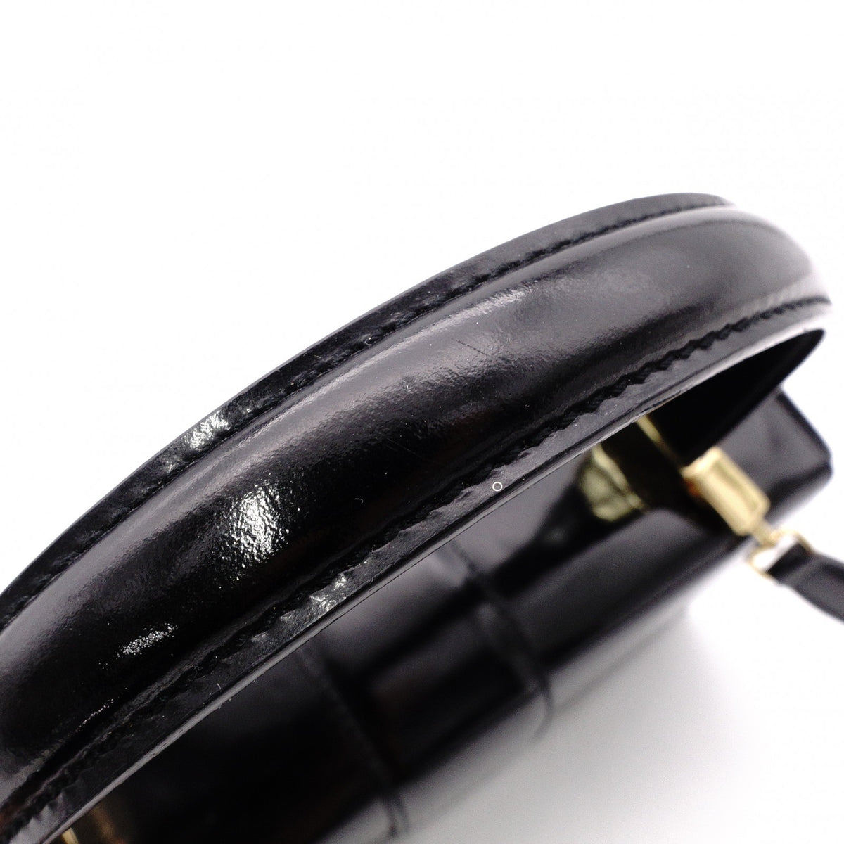 Salvatore Ferragamo Gancini Handbag, Patent Leather, Black, 2-Way, Gold Hardware
