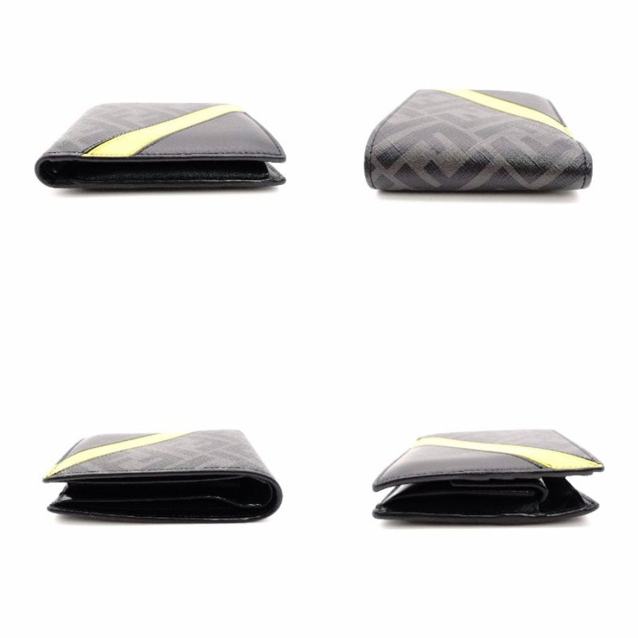 FENDI Diagonal Bifold Wallet Leather/PVC Black Men's