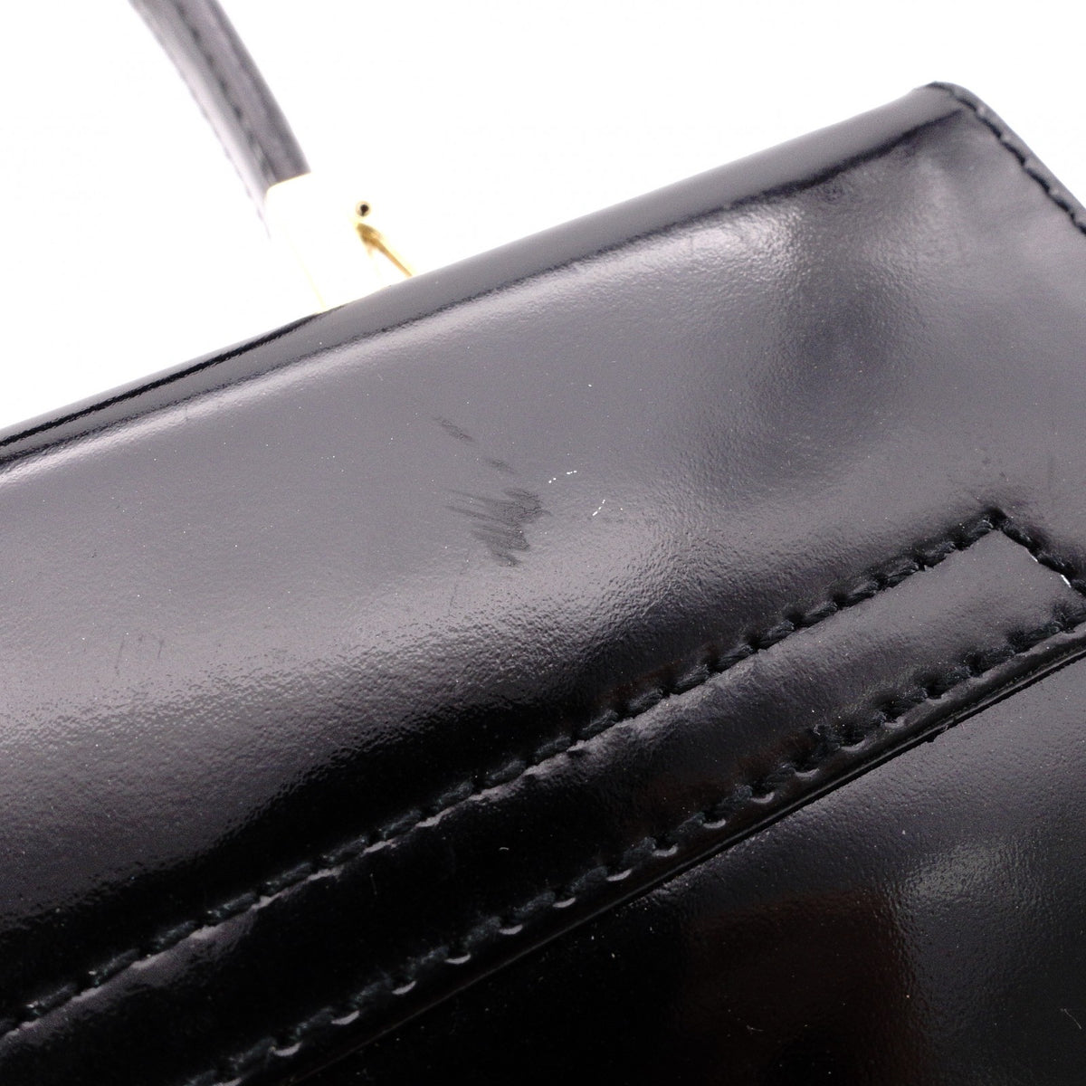 Salvatore Ferragamo Gancini Handbag, Patent Leather, Black, 2-Way, Gold Hardware