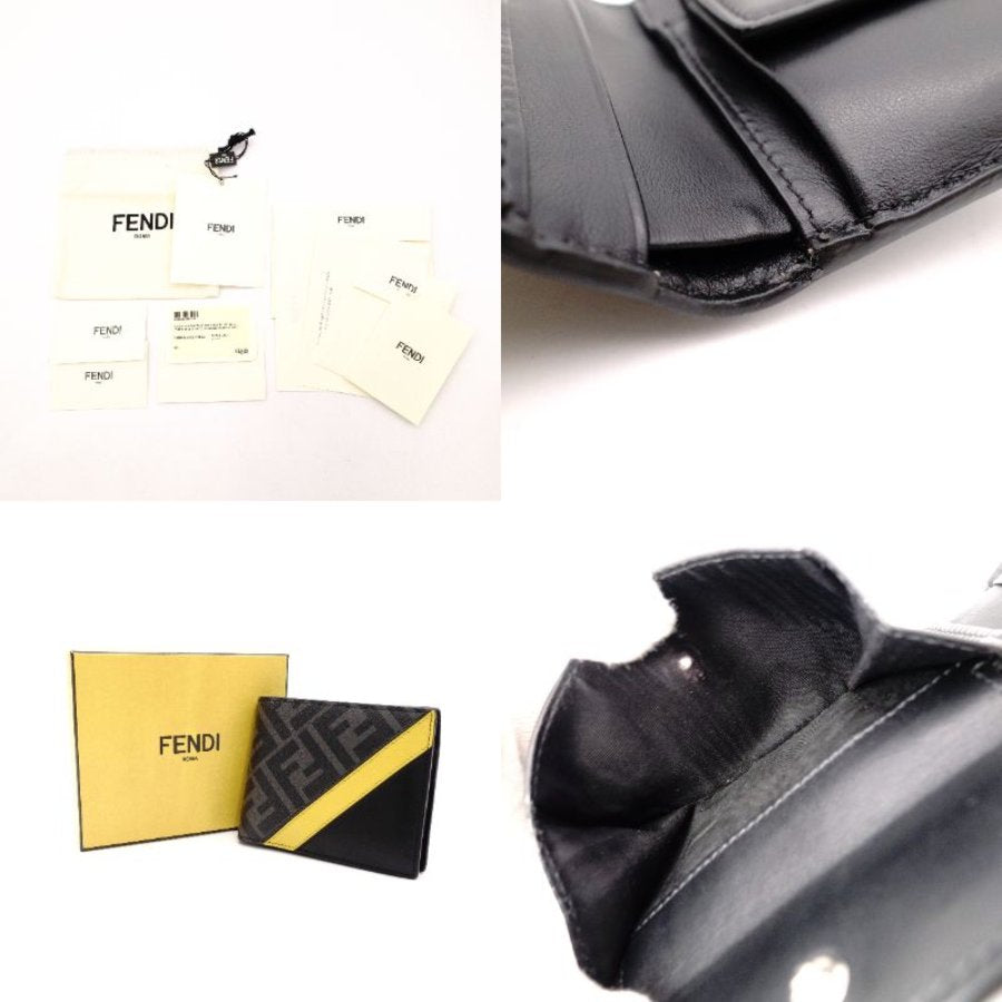 FENDI Diagonal Bifold Wallet Leather/PVC Black Men's