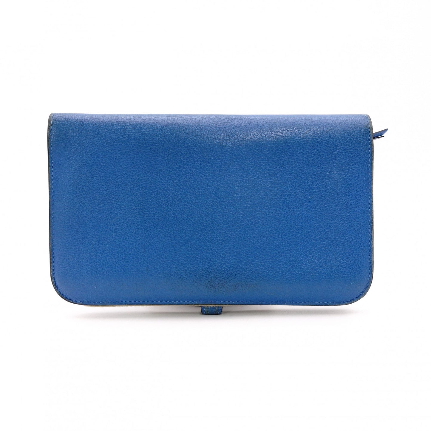 HERMES Dogon Long Wallet Leather Blue Wallet C-Stamped