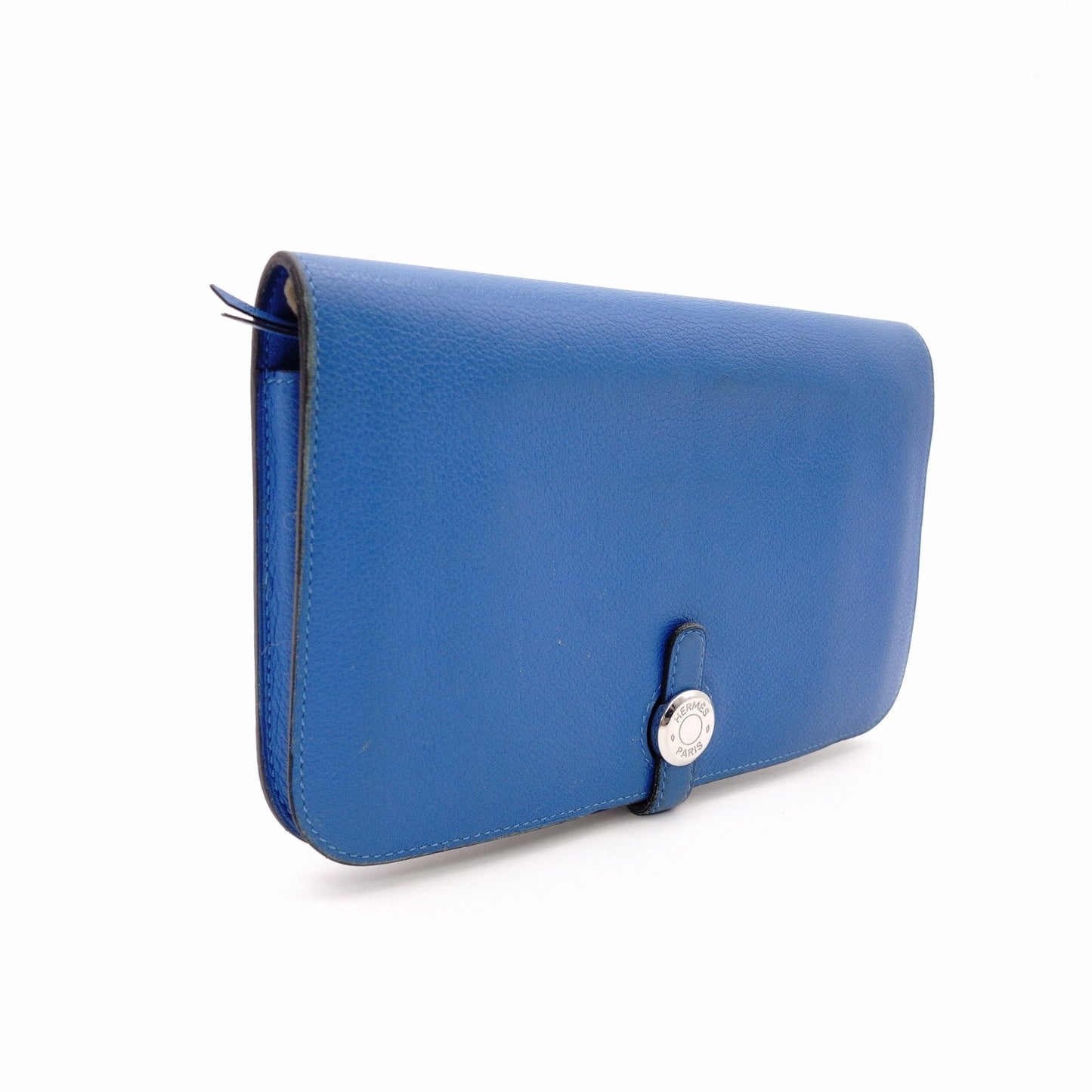 HERMES Dogon Long Wallet Leather Blue Wallet C-Stamped