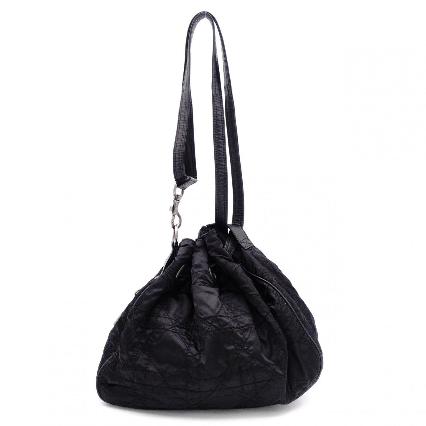 Christian Dior Drawstring Macro Cannage Shoulder Bag, Nylon, Black